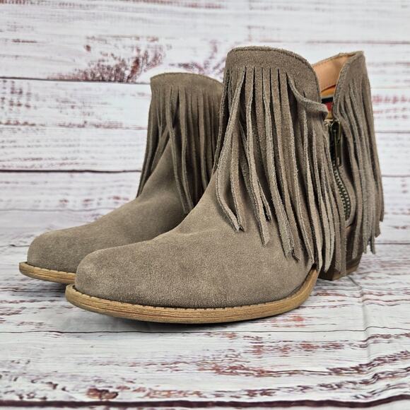 DINGO JuJu Short Zipper Booties 7M Western Fringe Suede Leather Boots Cowgirl - Picture 3 of 9